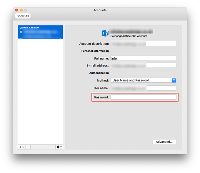 password prompts outlook for mac